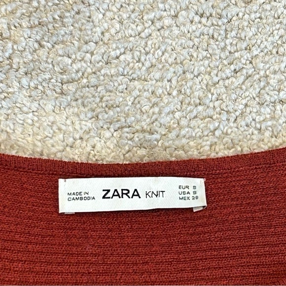 ZARA red cinched tie sleeve knit web sleeve sweater Sz S - Picture 6 of 10